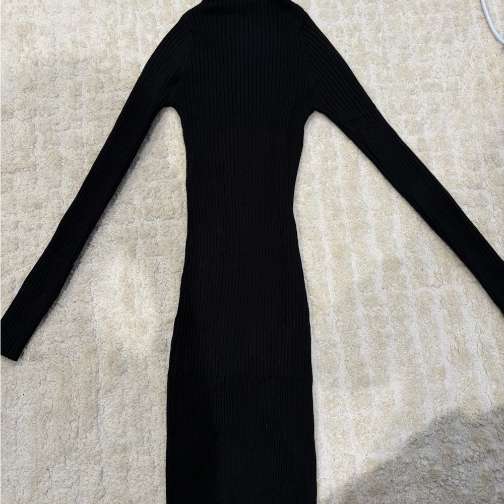 Black Long Sleeve Ribbed Dress